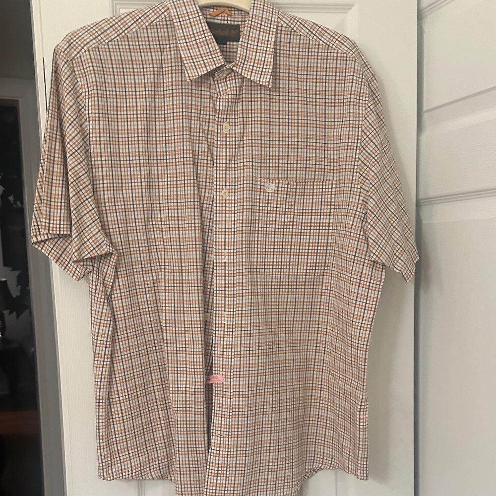 Timberland Men's Checkered Button Down Shirt - Brown and Tan